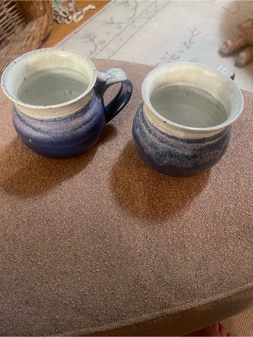 Stoneware Coffee Mugs - Blue and Cream Glaze Set